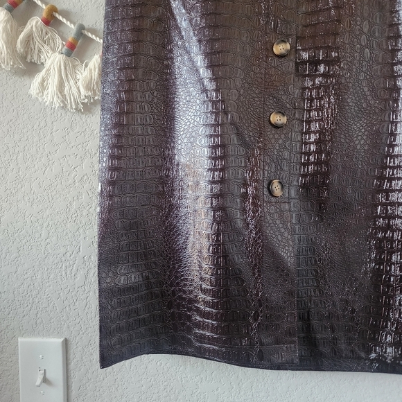 Rachel Comey Faux Leather Croc Chocolate Brown Button Down Midi Aline Skirt 16 - Picture 3 of 12